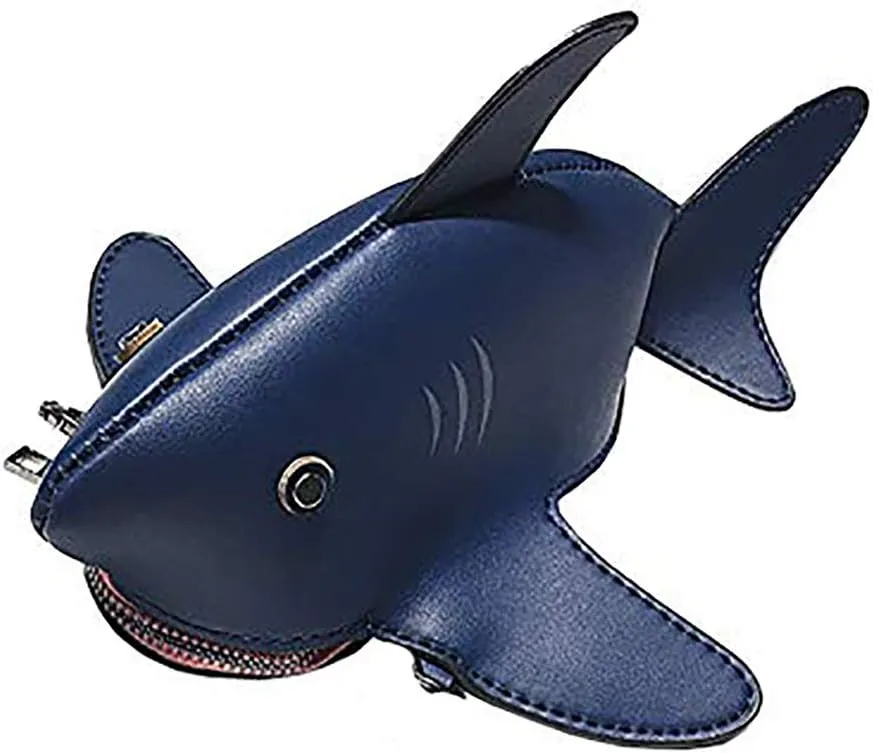 QZUnique Dinosaur Shark Shoulder Bag for Women 3D Animal Novelty Purse Zipper Crossbody Handbag Clutch Messenger Bag for Girl