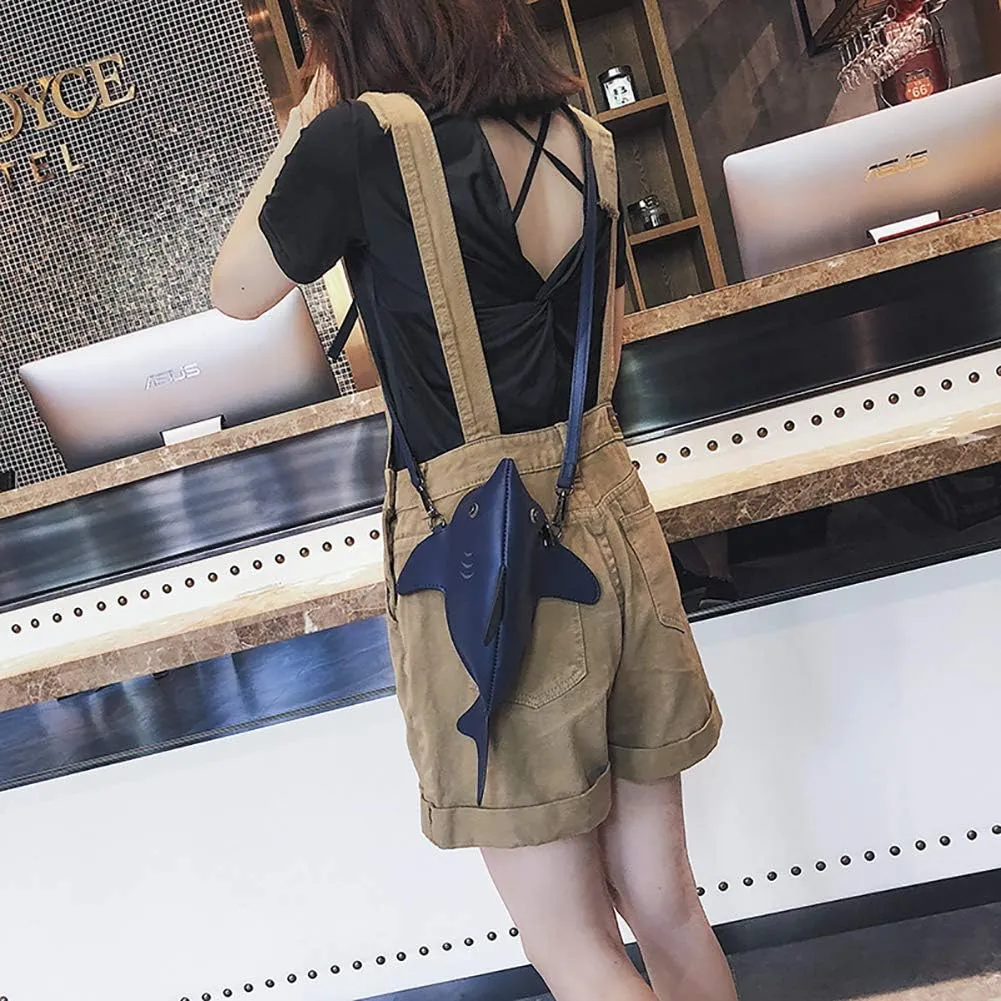 QZUnique Dinosaur Shark Shoulder Bag for Women 3D Animal Novelty Purse Zipper Crossbody Handbag Clutch Messenger Bag for Girl