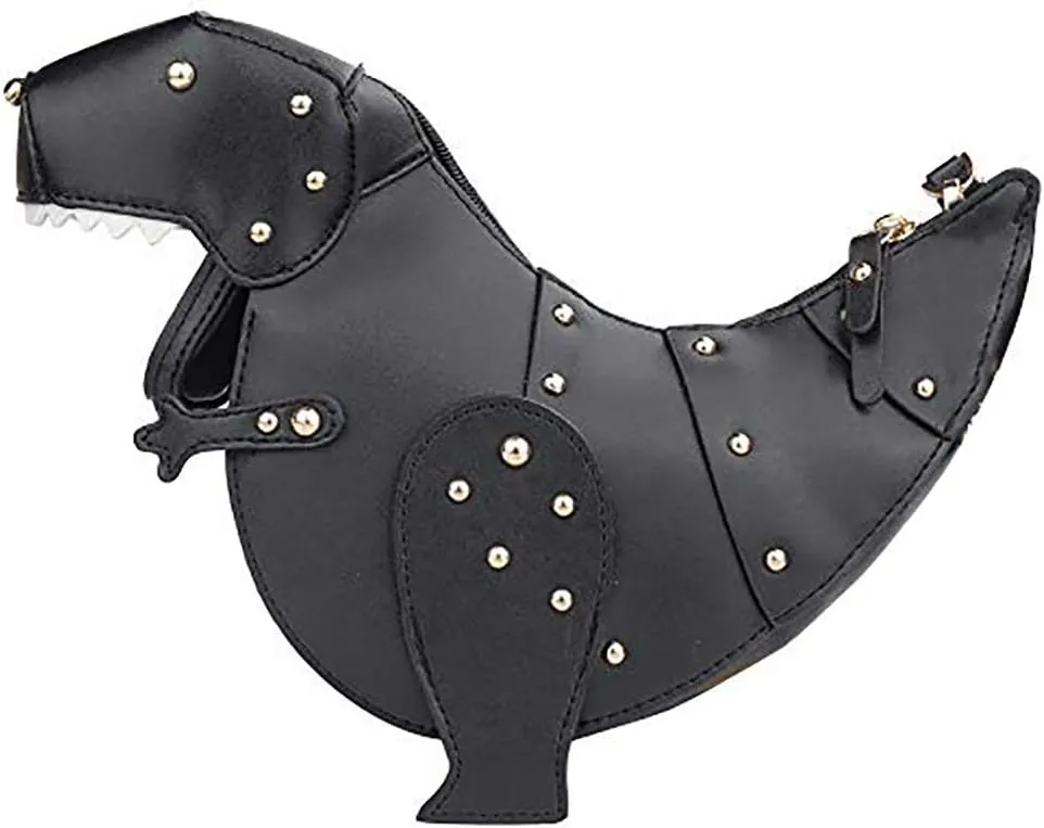 QZUnique Dinosaur Shark Shoulder Bag for Women 3D Animal Novelty Purse Zipper Crossbody Handbag Clutch Messenger Bag for Girl