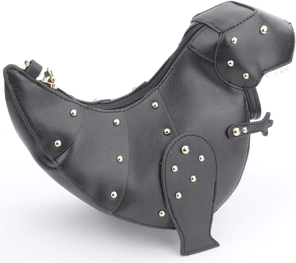 QZUnique Dinosaur Shark Shoulder Bag for Women 3D Animal Novelty Purse Zipper Crossbody Handbag Clutch Messenger Bag for Girl