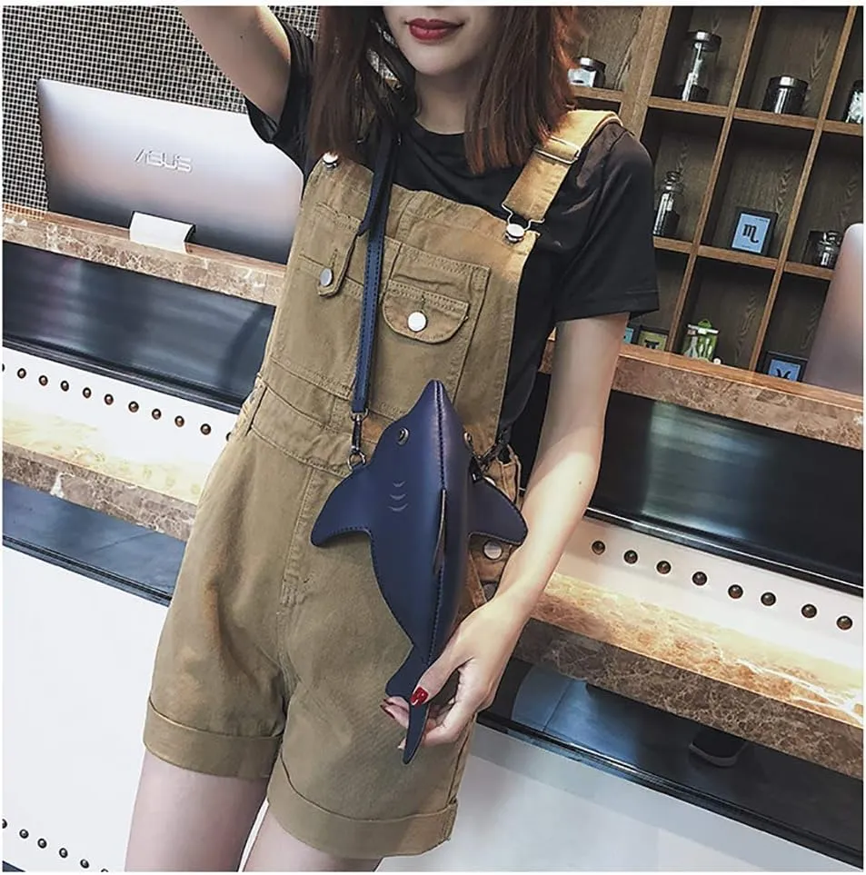 QZUnique Dinosaur Shark Shoulder Bag for Women 3D Animal Novelty Purse Zipper Crossbody Handbag Clutch Messenger Bag for Girl