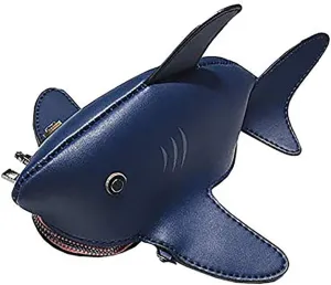 QZUnique Dinosaur Shark Shoulder Bag for Women 3D Animal Novelty Purse Zipper Crossbody Handbag Clutch Messenger Bag for Girl