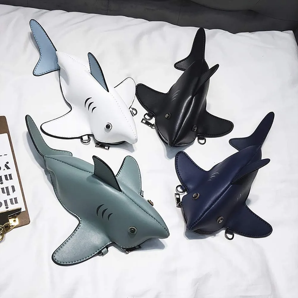 QZUnique Dinosaur Shark Shoulder Bag for Women 3D Animal Novelty Purse Zipper Crossbody Handbag Clutch Messenger Bag for Girl