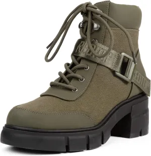 REDTOP Women's Combat Boots Chunky Lug Sole Ankle Boots Lace Up Buckle Casual Shoes