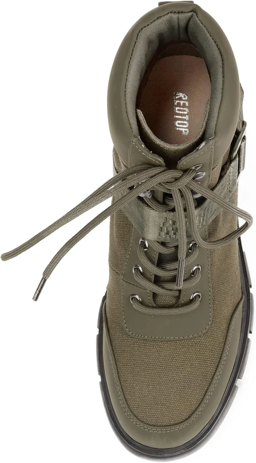 REDTOP Women's Combat Boots Chunky Lug Sole Ankle Boots Lace Up Buckle Casual Shoes