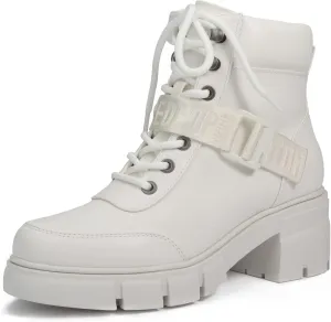 REDTOP Women's Combat Boots Chunky Lug Sole Ankle Boots Lace Up Buckle Casual Shoes