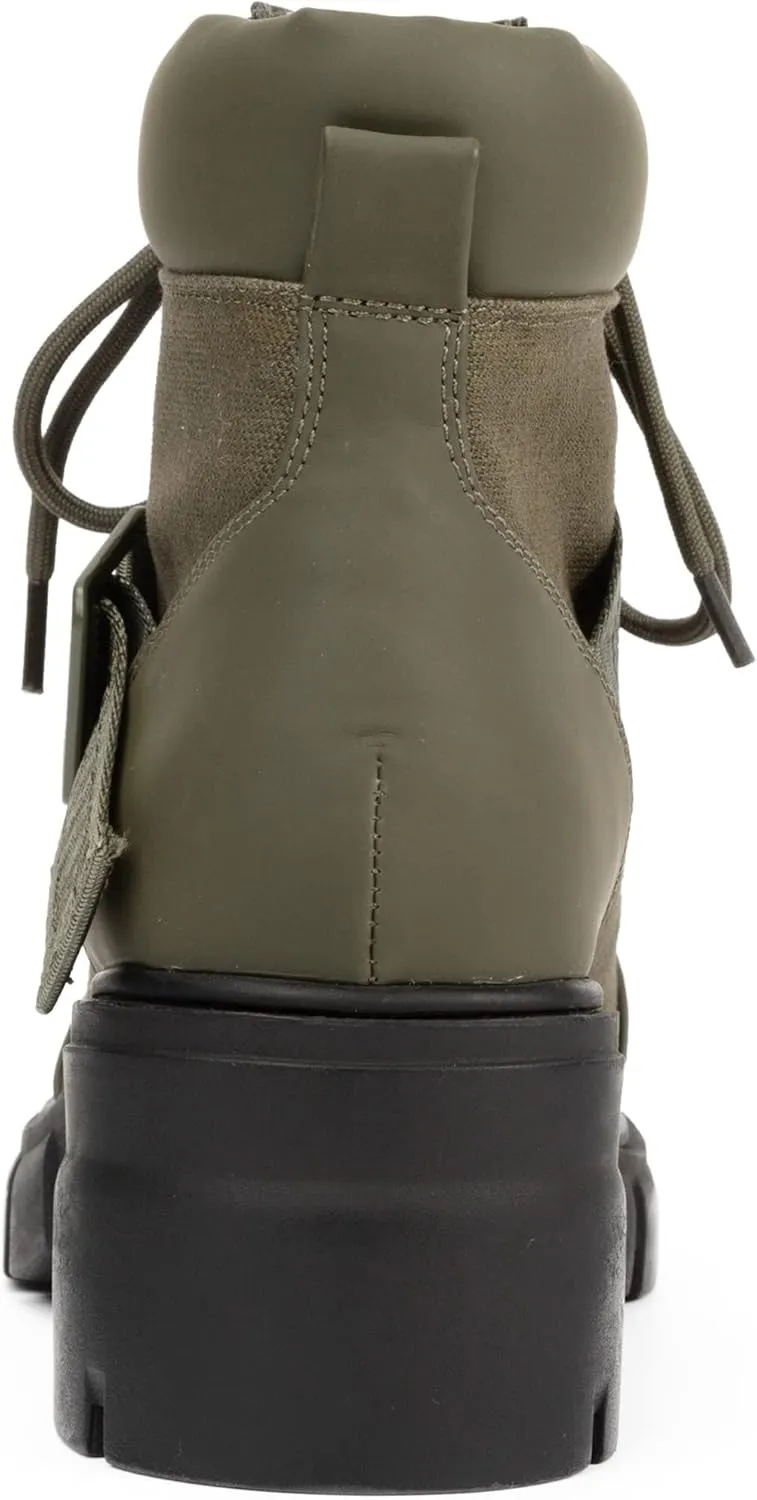 REDTOP Women's Combat Boots Chunky Lug Sole Ankle Boots Lace Up Buckle Casual Shoes