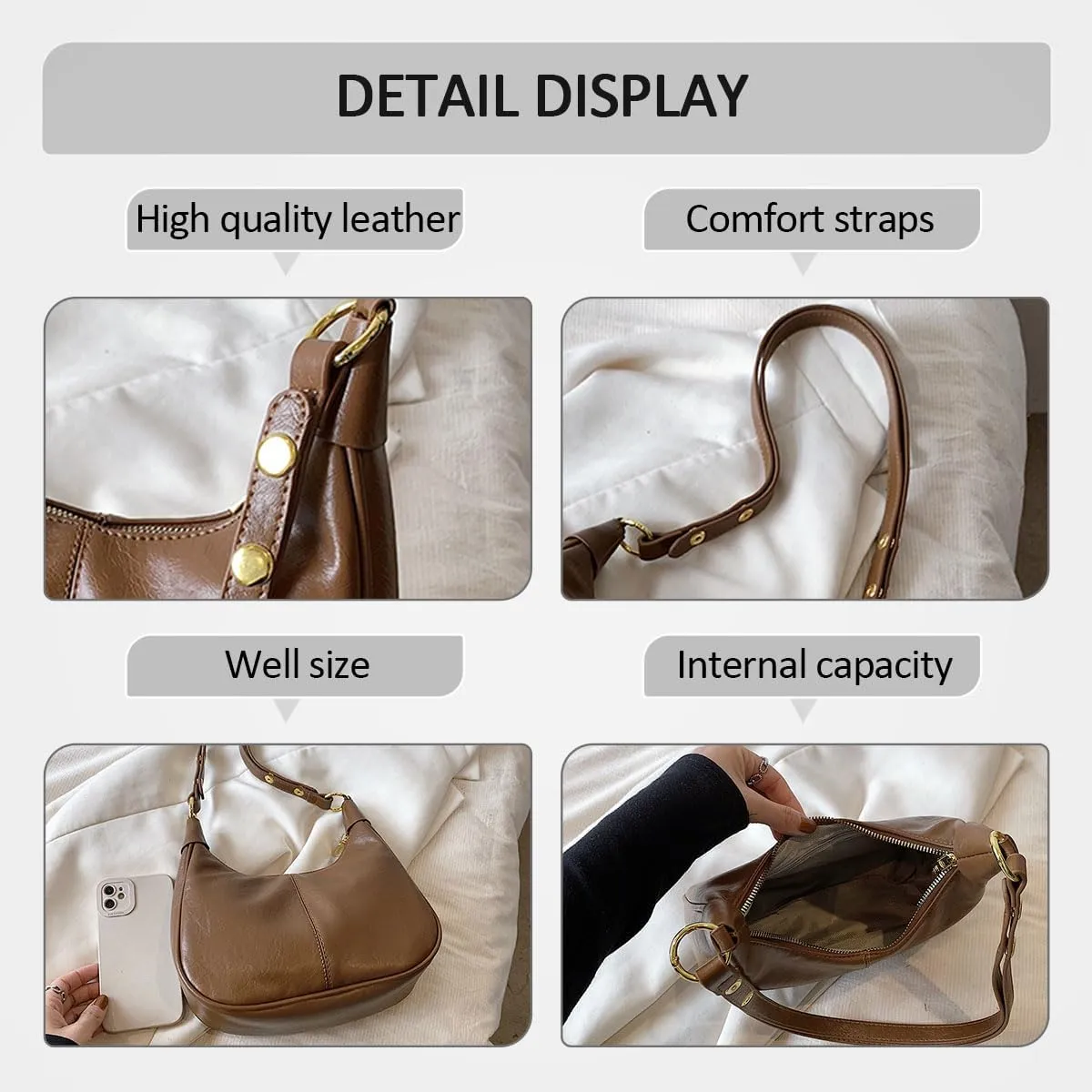 Retro Shoulder Bags for Women Vegan Leather Tote Handbags Slouchy Large Crossbody Bag with Adjustable Strap