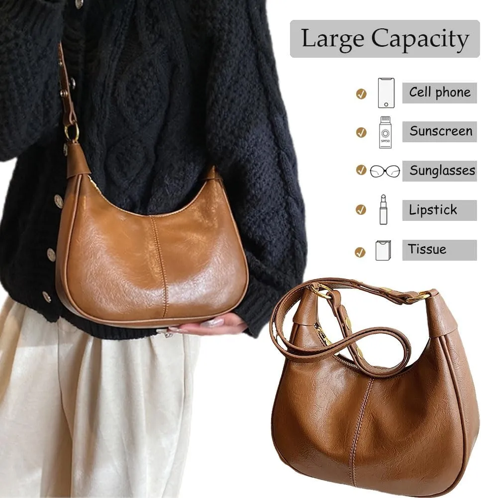 Retro Shoulder Bags for Women Vegan Leather Tote Handbags Slouchy Large Crossbody Bag with Adjustable Strap