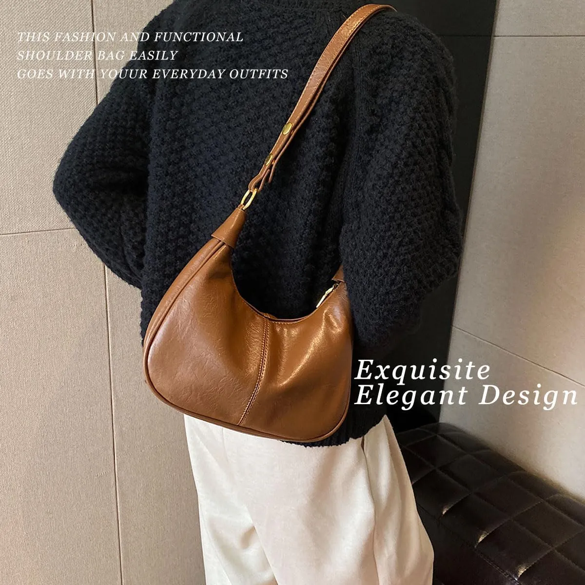 Retro Shoulder Bags for Women Vegan Leather Tote Handbags Slouchy Large Crossbody Bag with Adjustable Strap