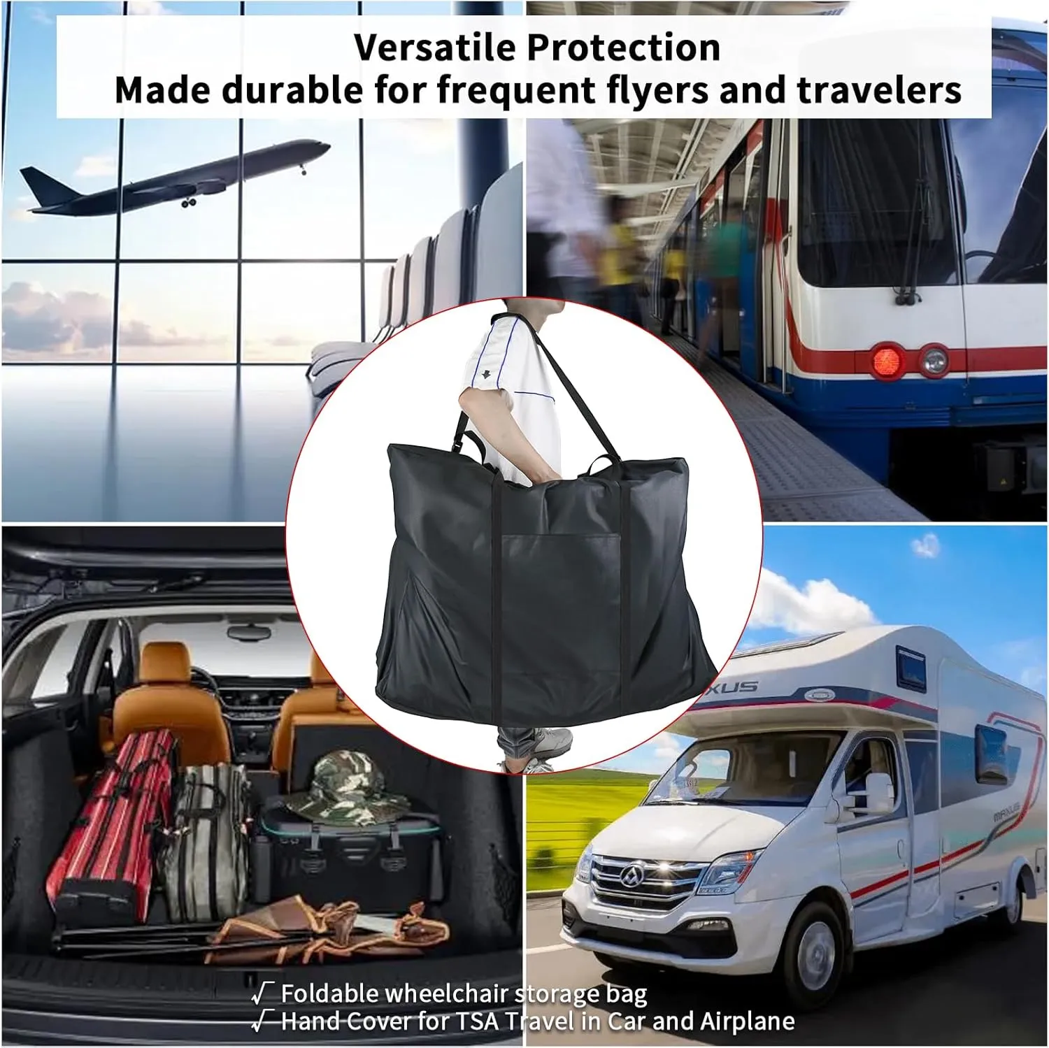 Rollator Travel Bag - Waterproof Wheelchair Bag for Folding Walker Compact Wheelchair Transport Chair Portable Large Duffel Bag Carry Case for Car and Airplane Traveling (37" Lx14 Wx29 H)
