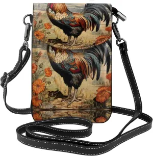 Rooster On Wood In Farmland Lightweight Small Crossbody Bags Cell Phone Purses Travel Pouch Shoulder Bag For Women, Black