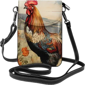 Rooster On Wood In Farmland Lightweight Small Crossbody Bags Cell Phone Purses Travel Pouch Shoulder Bag For Women
