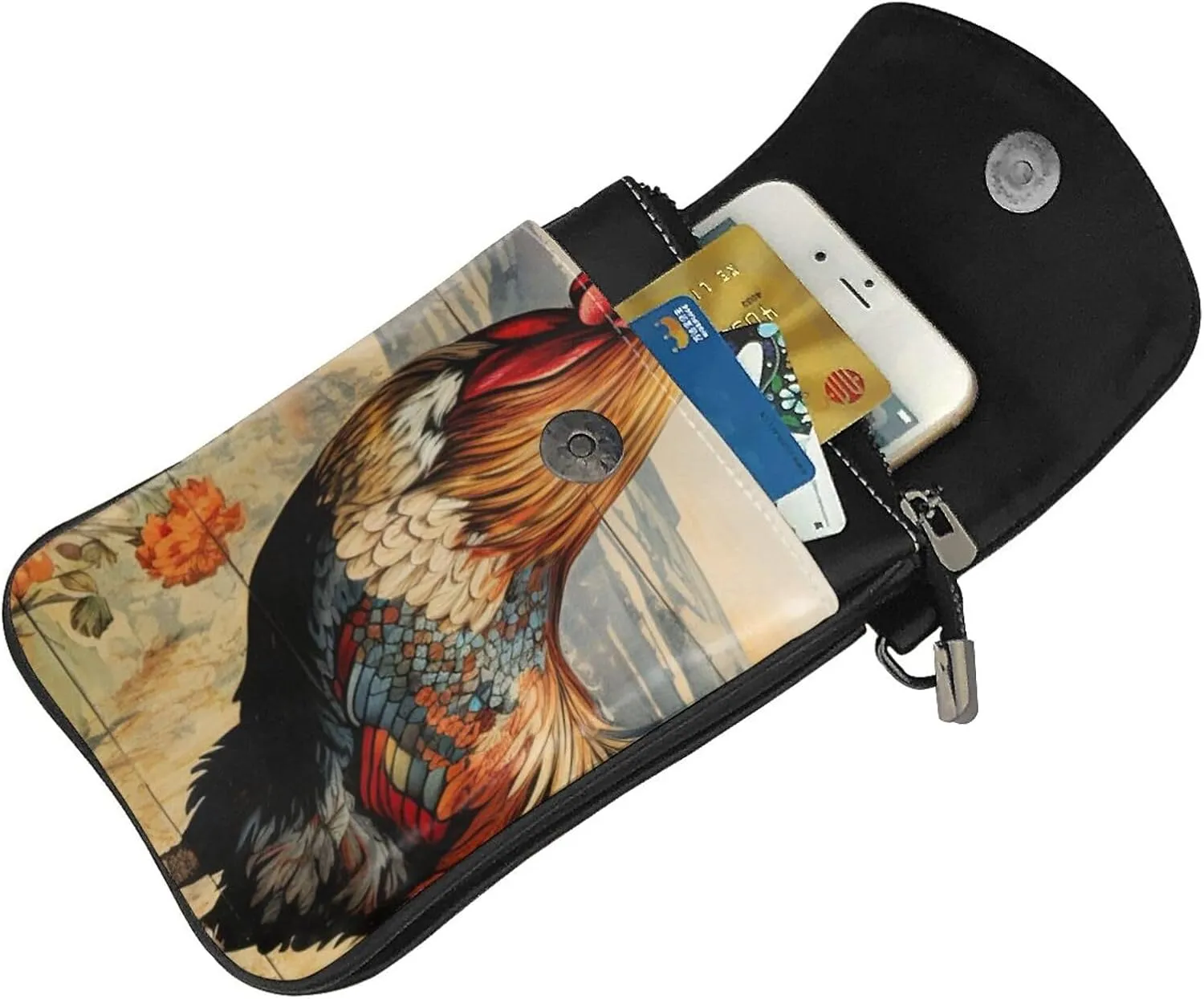 Rooster On Wood In Farmland Lightweight Small Crossbody Bags Cell Phone Purses Travel Pouch Shoulder Bag For Women