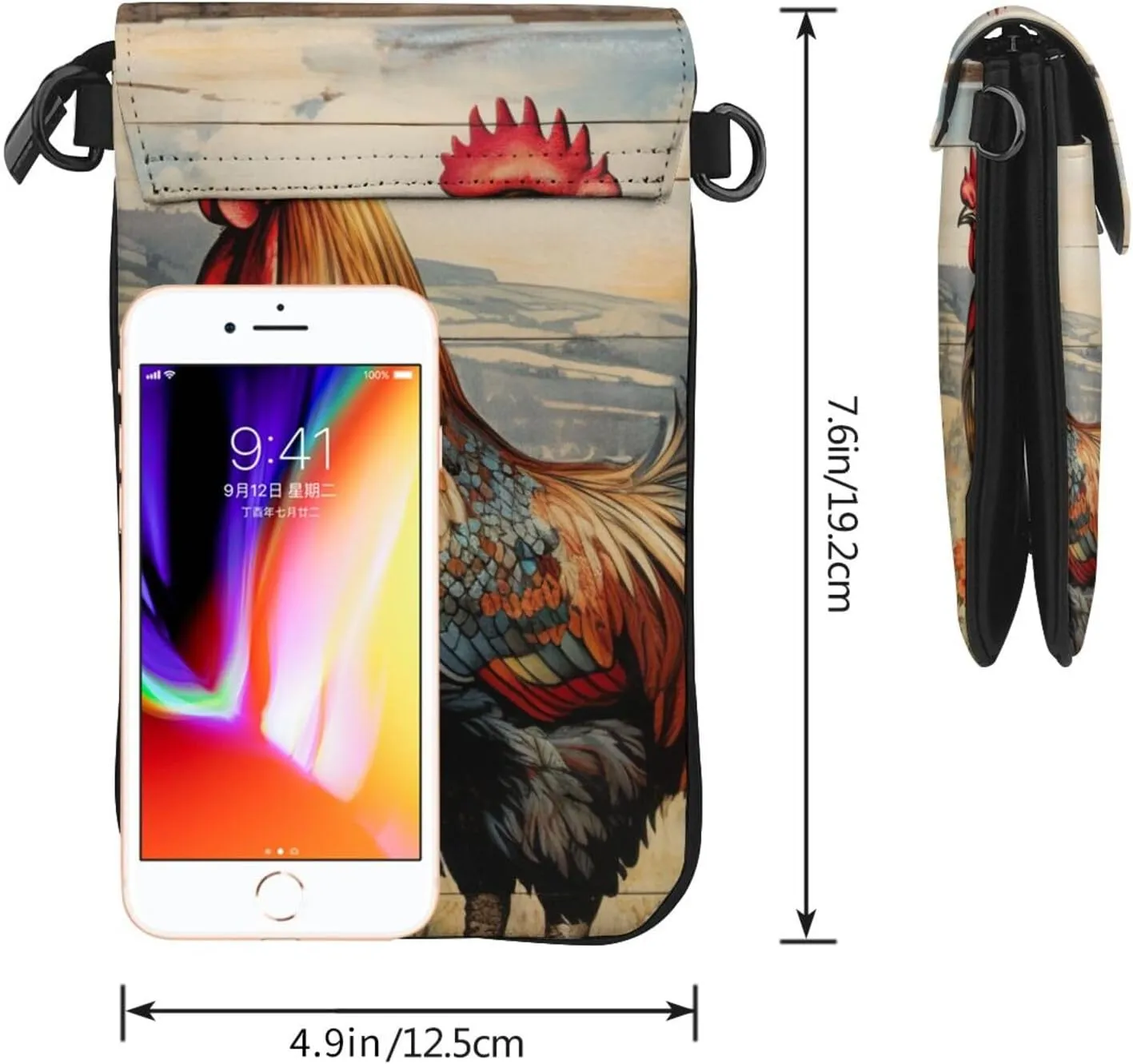 Rooster On Wood In Farmland Lightweight Small Crossbody Bags Cell Phone Purses Travel Pouch Shoulder Bag For Women