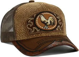 Rooster Straw Cap Mexico Western Style Embroidery Trucker Mesh Snapback Curved Bill Baseball Cap