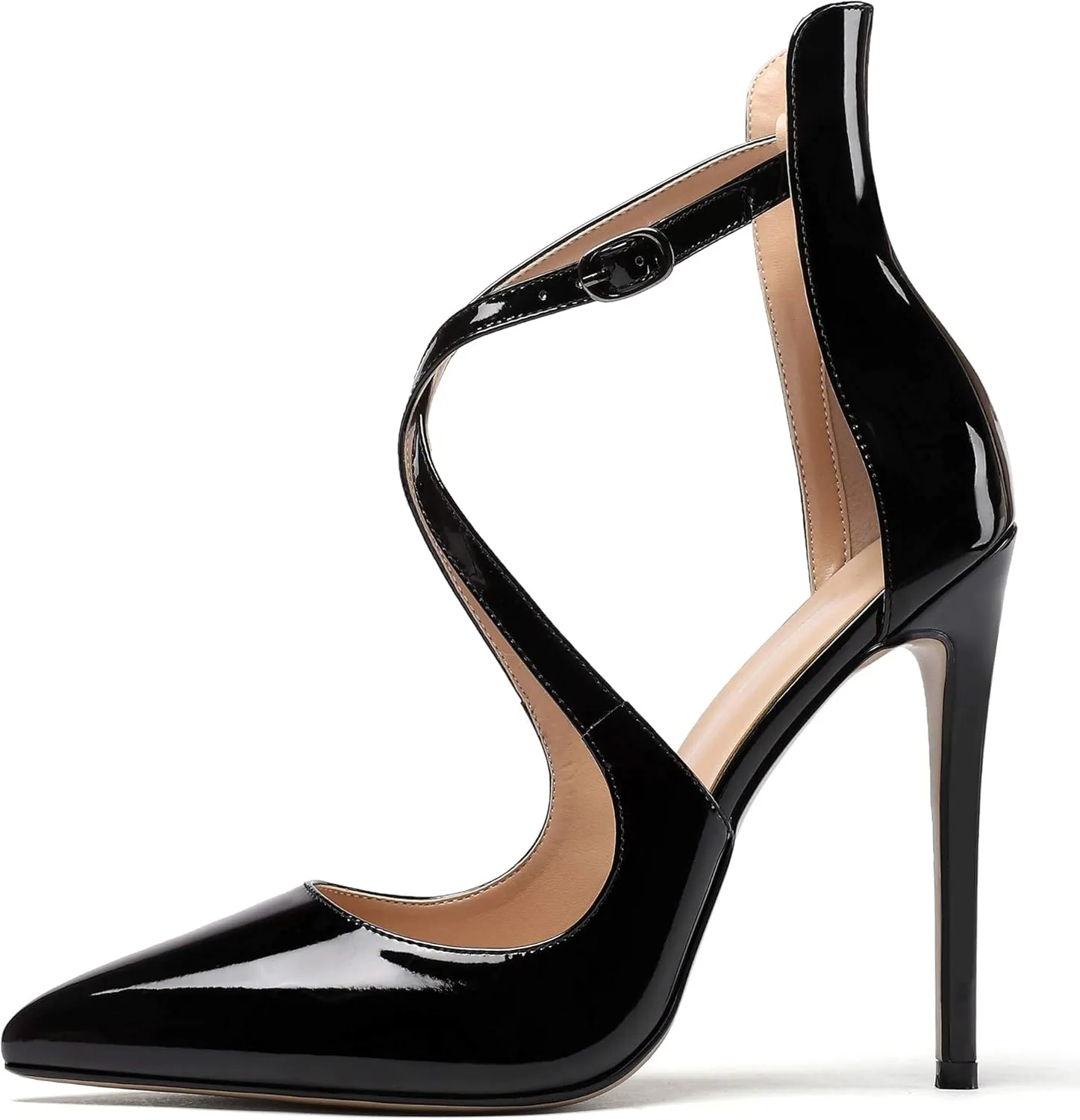 SAMMITOP Women's Pointed Toe Stiletto High Heels Crisscross Strappy Pumps Ladies Ankle Buckle Strap Shoes