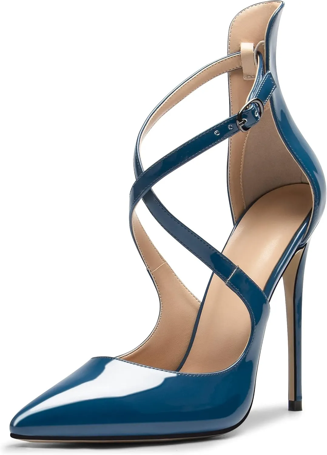 SAMMITOP Women's Pointed Toe Stiletto High Heels Crisscross Strappy Pumps Ladies Ankle Buckle Strap Shoes