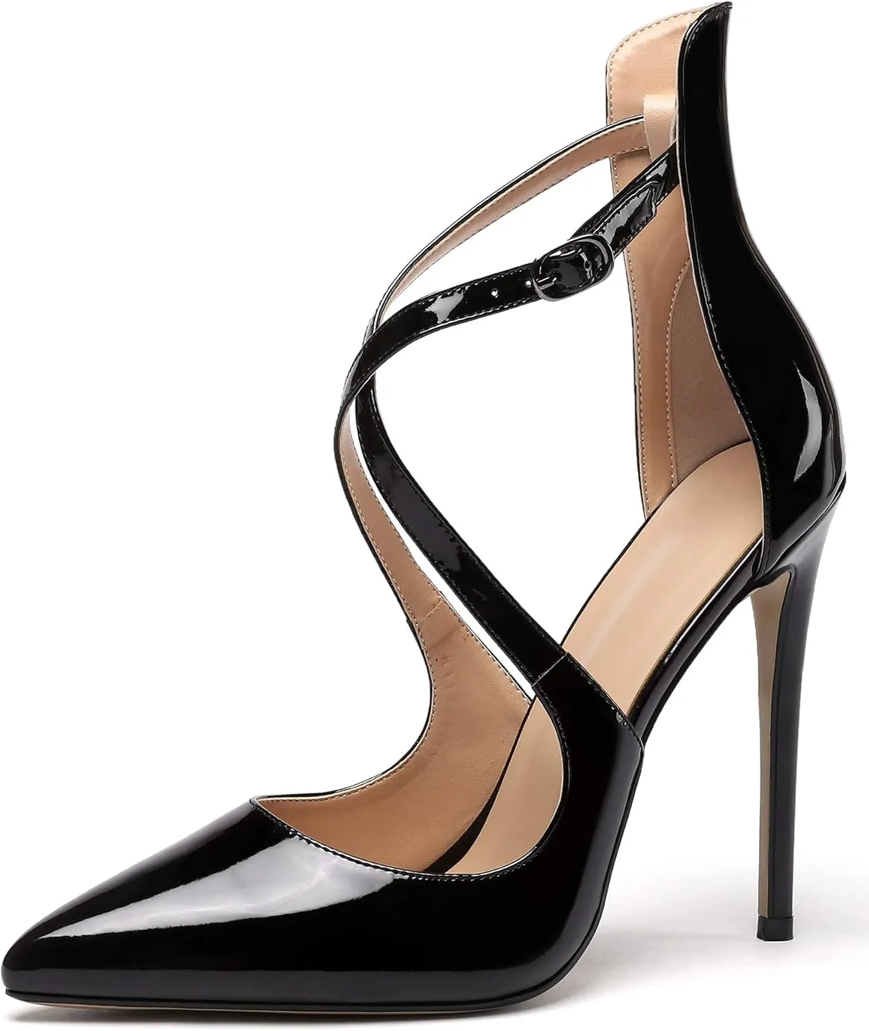 SAMMITOP Women's Pointed Toe Stiletto High Heels Crisscross Strappy Pumps Ladies Ankle Buckle Strap Shoes