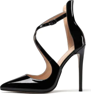 SAMMITOP Women's Pointed Toe Stiletto High Heels Crisscross Strappy Pumps Ladies Ankle Buckle Strap Shoes