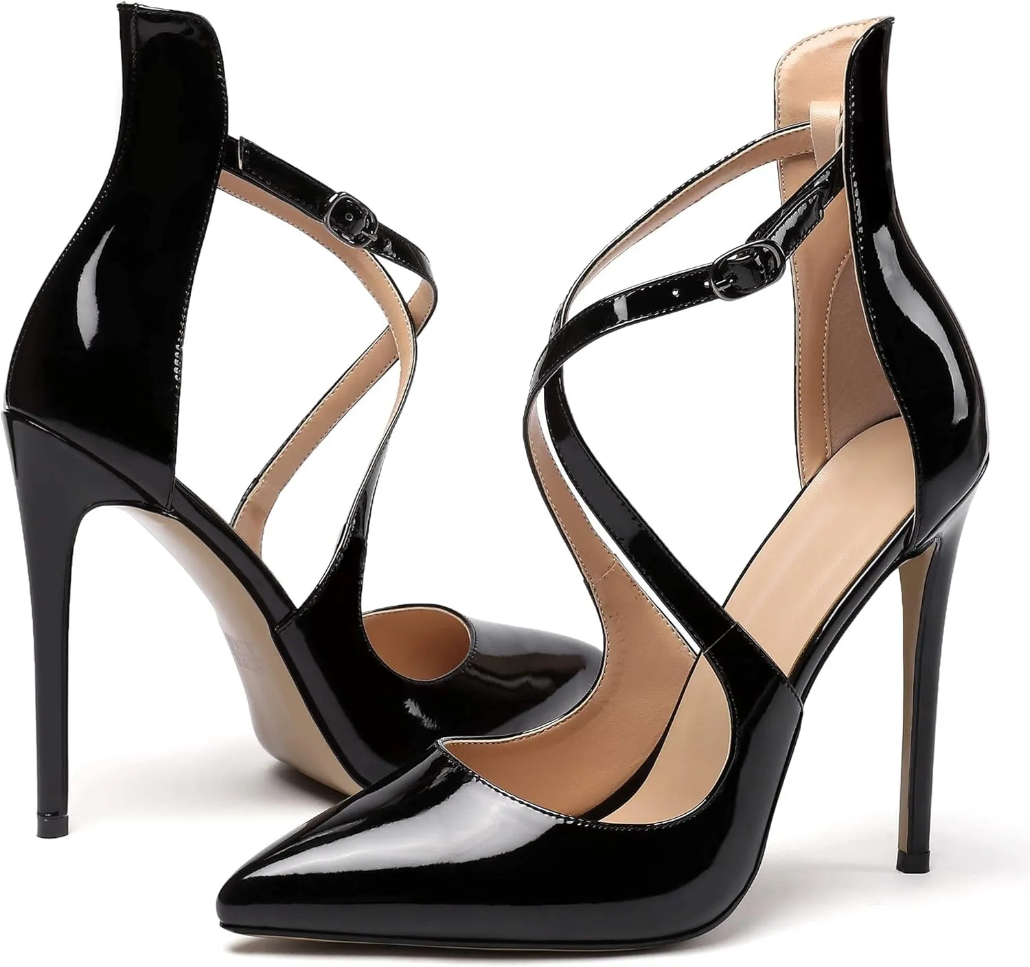 SAMMITOP Women's Pointed Toe Stiletto High Heels Crisscross Strappy Pumps Ladies Ankle Buckle Strap Shoes