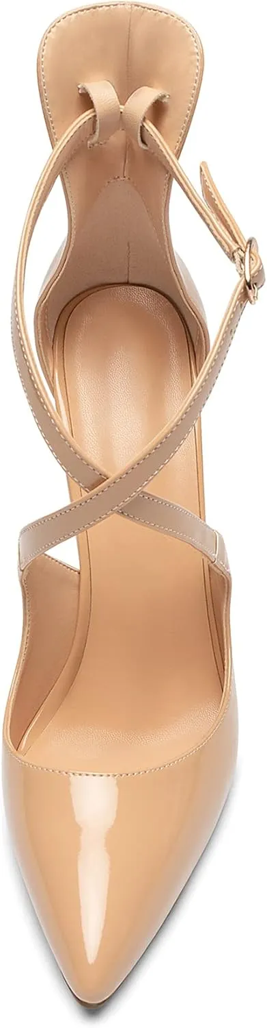 SAMMITOP Women's Pointed Toe Stiletto High Heels Crisscross Strappy Pumps Ladies Ankle Buckle Strap Shoes