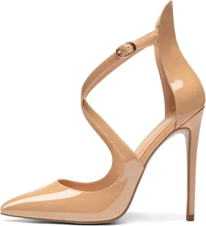 SAMMITOP Women's Pointed Toe Stiletto High Heels Crisscross Strappy Pumps Ladies Ankle Buckle Strap Shoes
