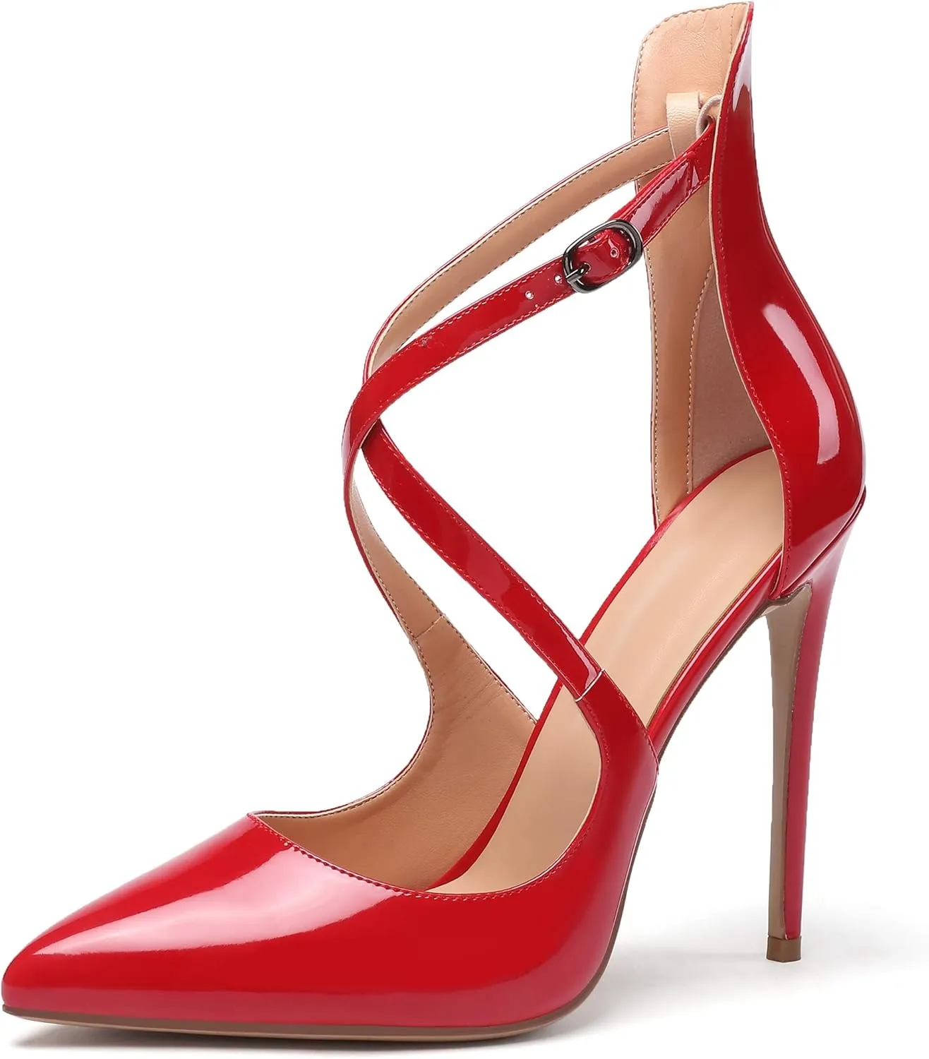 SAMMITOP Women's Pointed Toe Stiletto High Heels Crisscross Strappy Pumps Ladies Ankle Buckle Strap Shoes