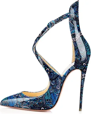 SAMMITOP Women's Pointed Toe Stiletto High Heels Crisscross Strappy Pumps Ladies Ankle Buckle Strap Shoes