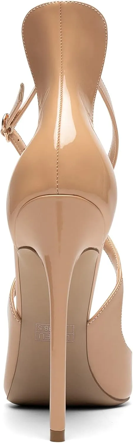 SAMMITOP Women's Pointed Toe Stiletto High Heels Crisscross Strappy Pumps Ladies Ankle Buckle Strap Shoes
