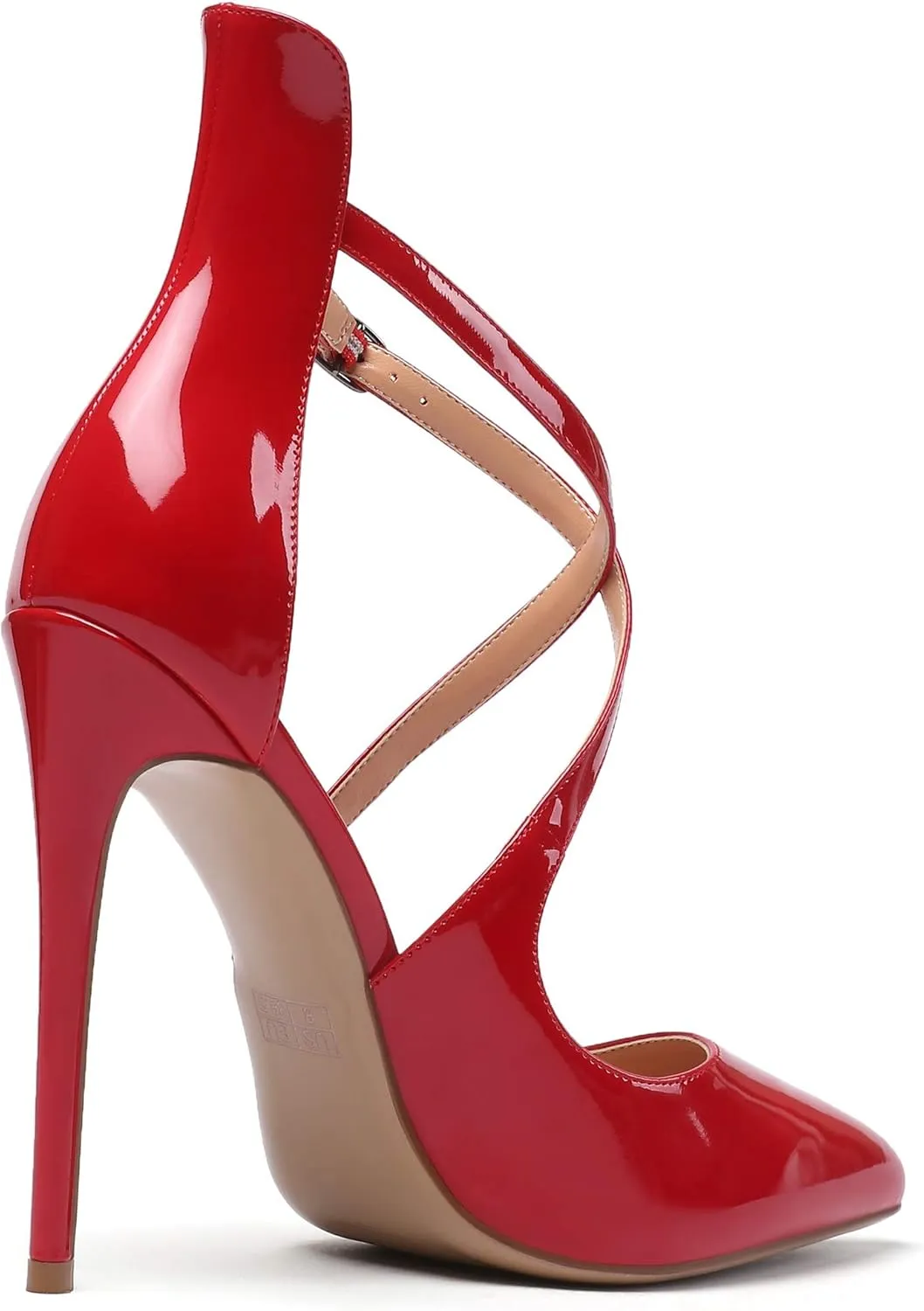 SAMMITOP Women's Pointed Toe Stiletto High Heels Crisscross Strappy Pumps Ladies Ankle Buckle Strap Shoes