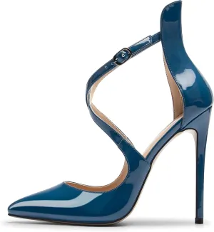 SAMMITOP Women's Pointed Toe Stiletto High Heels Crisscross Strappy Pumps Ladies Ankle Buckle Strap Shoes