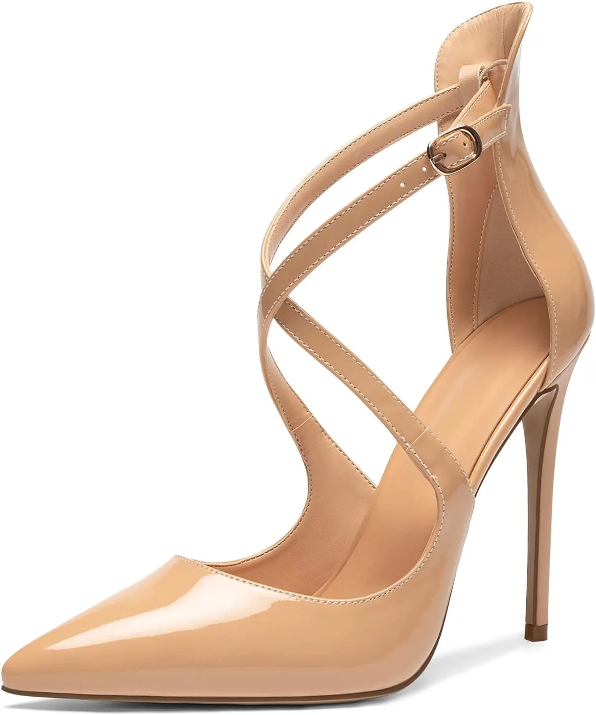 SAMMITOP Women's Pointed Toe Stiletto High Heels Crisscross Strappy Pumps Ladies Ankle Buckle Strap Shoes