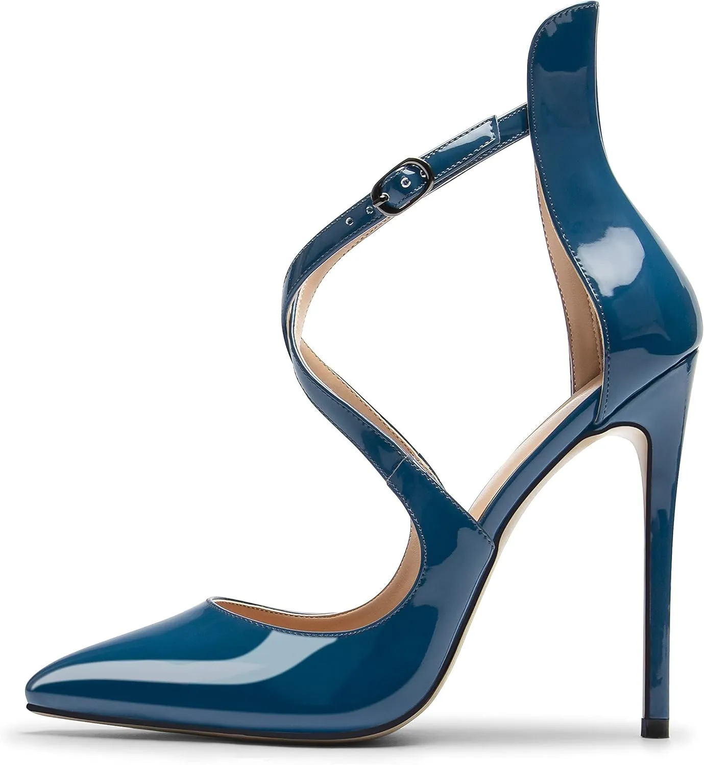 SAMMITOP Women's Pointed Toe Stiletto High Heels Crisscross Strappy Pumps Ladies Ankle Buckle Strap Shoes