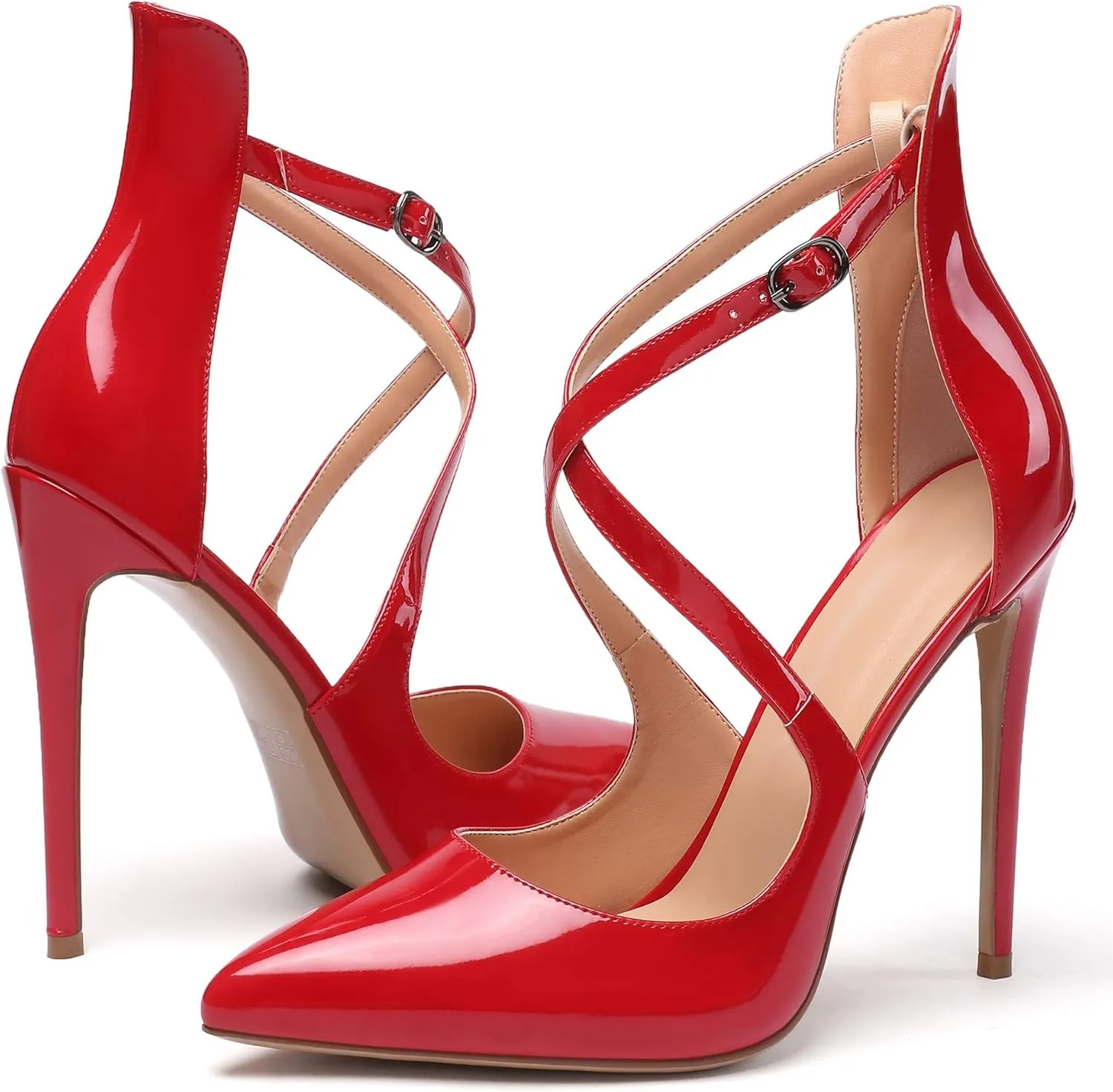 SAMMITOP Women's Pointed Toe Stiletto High Heels Crisscross Strappy Pumps Ladies Ankle Buckle Strap Shoes