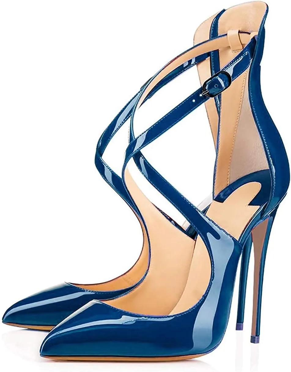SAMMITOP Women's Pointed Toe Stiletto High Heels Crisscross Strappy Pumps Ladies Ankle Buckle Strap Shoes
