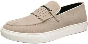 Santimon Mens Suede Loafers Dress Shoes Slip-On Flat Horsebit Loafers for Men Tuxedo Fringed Casual Shoes