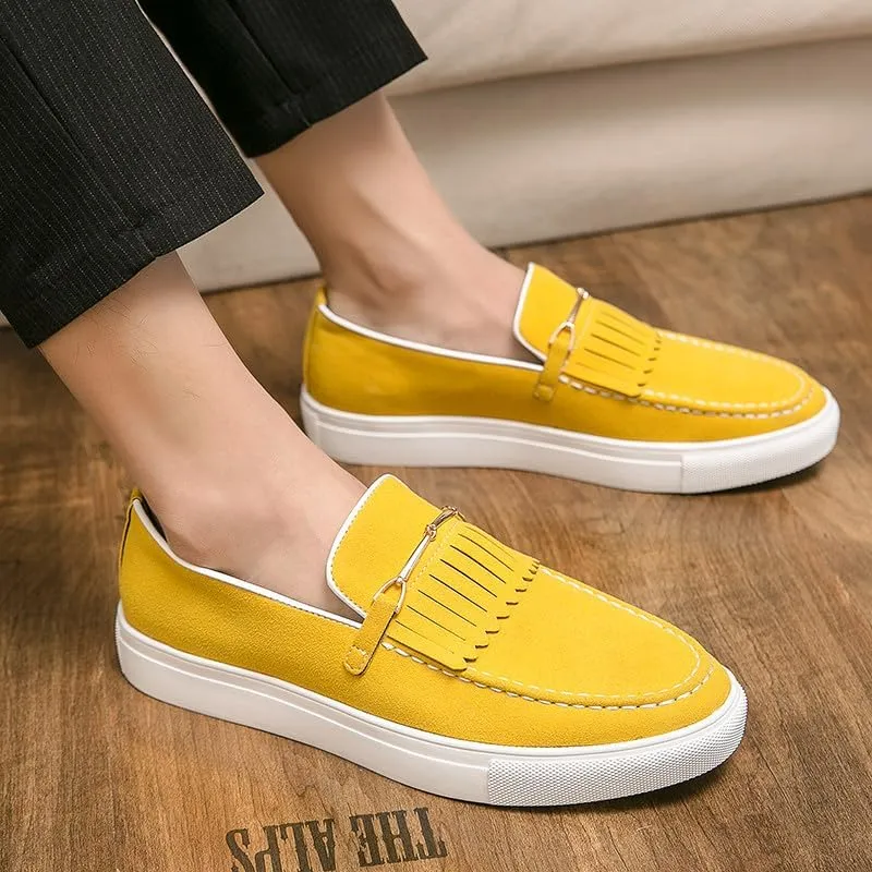 Santimon Mens Suede Loafers Dress Shoes Slip-On Flat Horsebit Loafers for Men Tuxedo Fringed Casual Shoes
