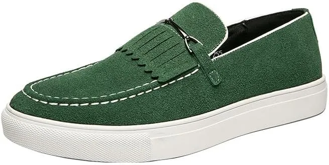 Santimon Mens Suede Loafers Dress Shoes Slip-On Flat Horsebit Loafers for Men Tuxedo Fringed Casual Shoes