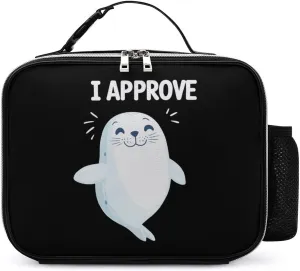 Seal of Approval Insulated Lunch Box Container Portable Leather Meal Tote Bag with Detachable Buckled Handle for Unisex