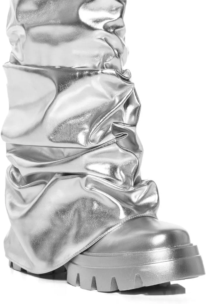 sexytag Women's Metallic Boots Slouchy Foldover Platform Round Toe Western Pull-On Fashion Boots