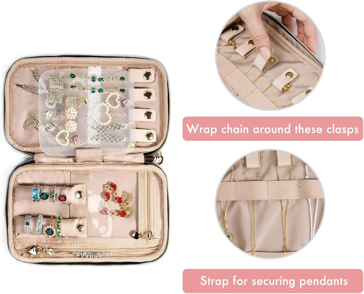 SFYBYHEART Travel Jewelry Organizer Case, Jewelry Travel Bags for Women, Small Travel Jewelry Case for Tangle-Free Earrings, Necklaces, Rings Storage, Travel Accessories, Black