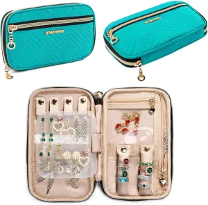 SFYBYHEART Travel Jewelry Organizer Case, Jewelry Travel Bags for Women, Small Travel Jewelry Case for Tangle-Free Earrings, Necklaces, Rings Storage, Travel Accessories, Teal