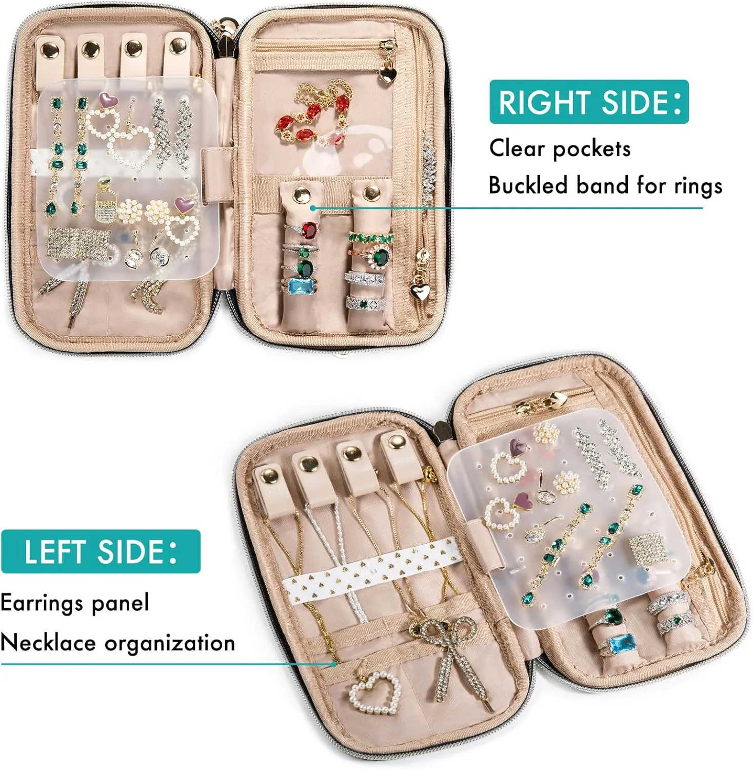 SFYBYHEART Travel Jewelry Organizer Case, Jewelry Travel Bags for Women, Small Travel Jewelry Case for Tangle-Free Earrings, Necklaces, Rings Storage, Travel Accessories, Teal