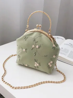 SHEIN Mini Floral Embroidered Kiss Lock Chain Satchel Bag