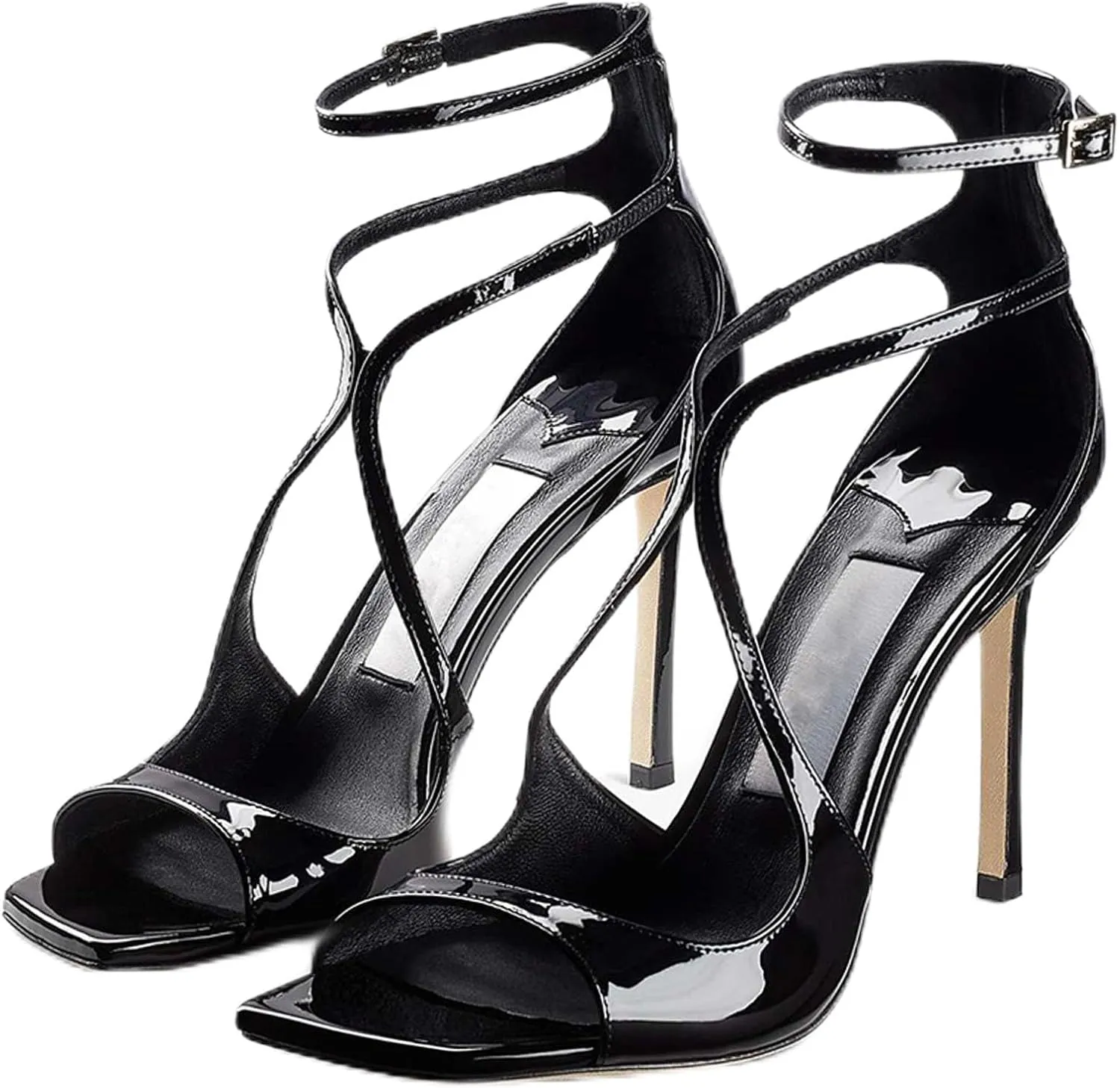 SHEMEE Women's Heeled Sandals Fashion Square Open Toe High Heels Ankle Strappy Buckled Sandals Party Dress Shoes
