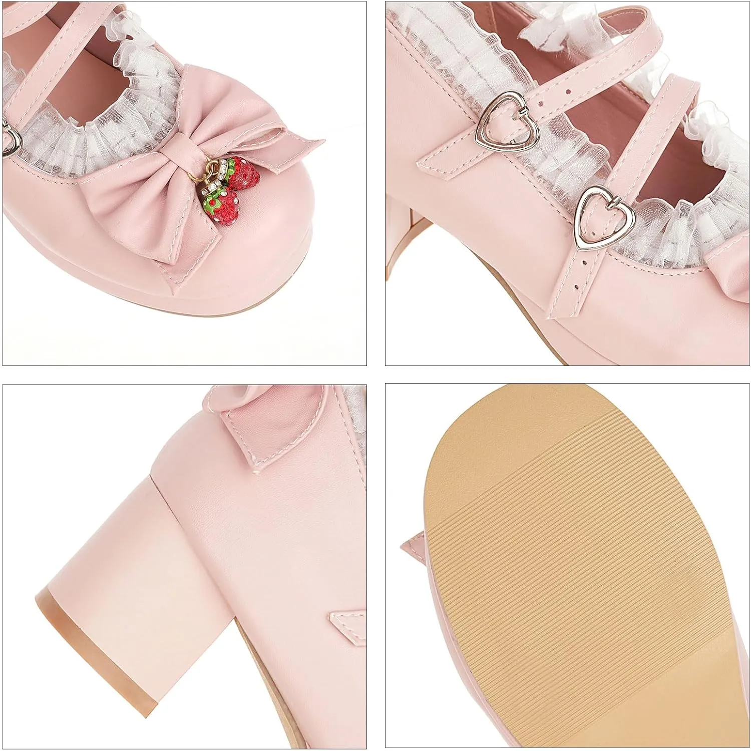 SHEMEE Women's Kawaii Sweet Bow Cosplay Dress Shoes Chunky Platform Mid Block Heels Buckle Ankle Strap Mary Jane Pumps