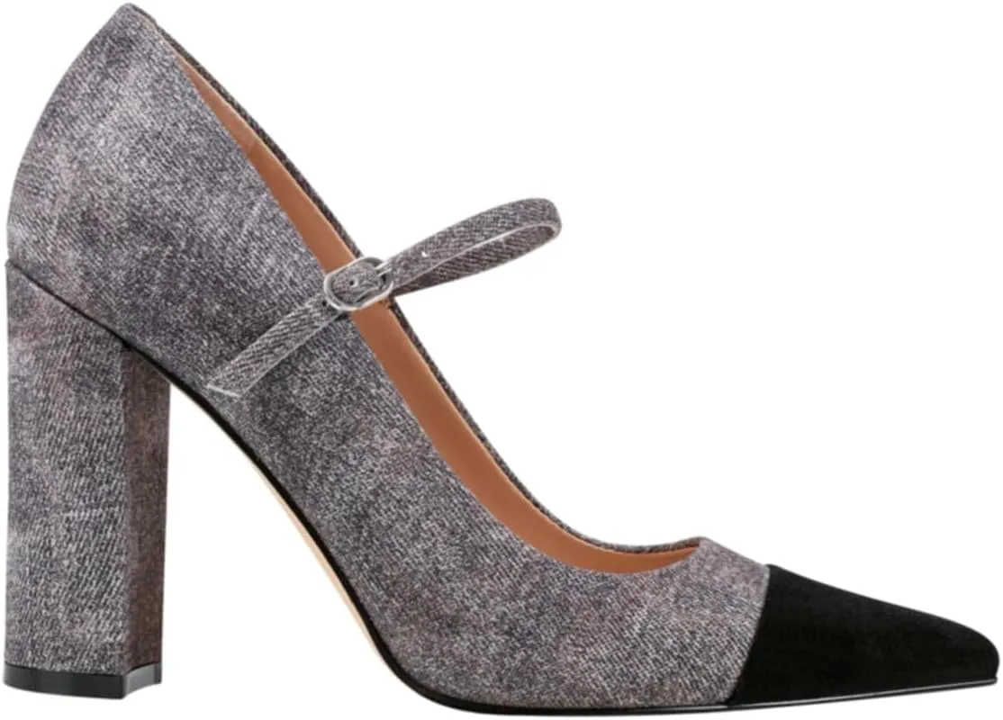 SHODENSE Women Chunky High Heel Mary Jane Pumps Shoes Ankle Strap Closed Pointed Toe Dress Sandals Two-Toned Cap Toe Patent Leather Mary Jane Heels Buckle Patchwork Office Work Party Dance 4-11 M US