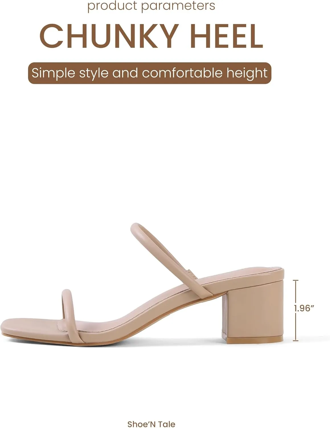 Shoe'N Tale Strappy Heels for Women Square Open Toe Two Strap Low Block Heel Slip on Dressy Sandals Shoes