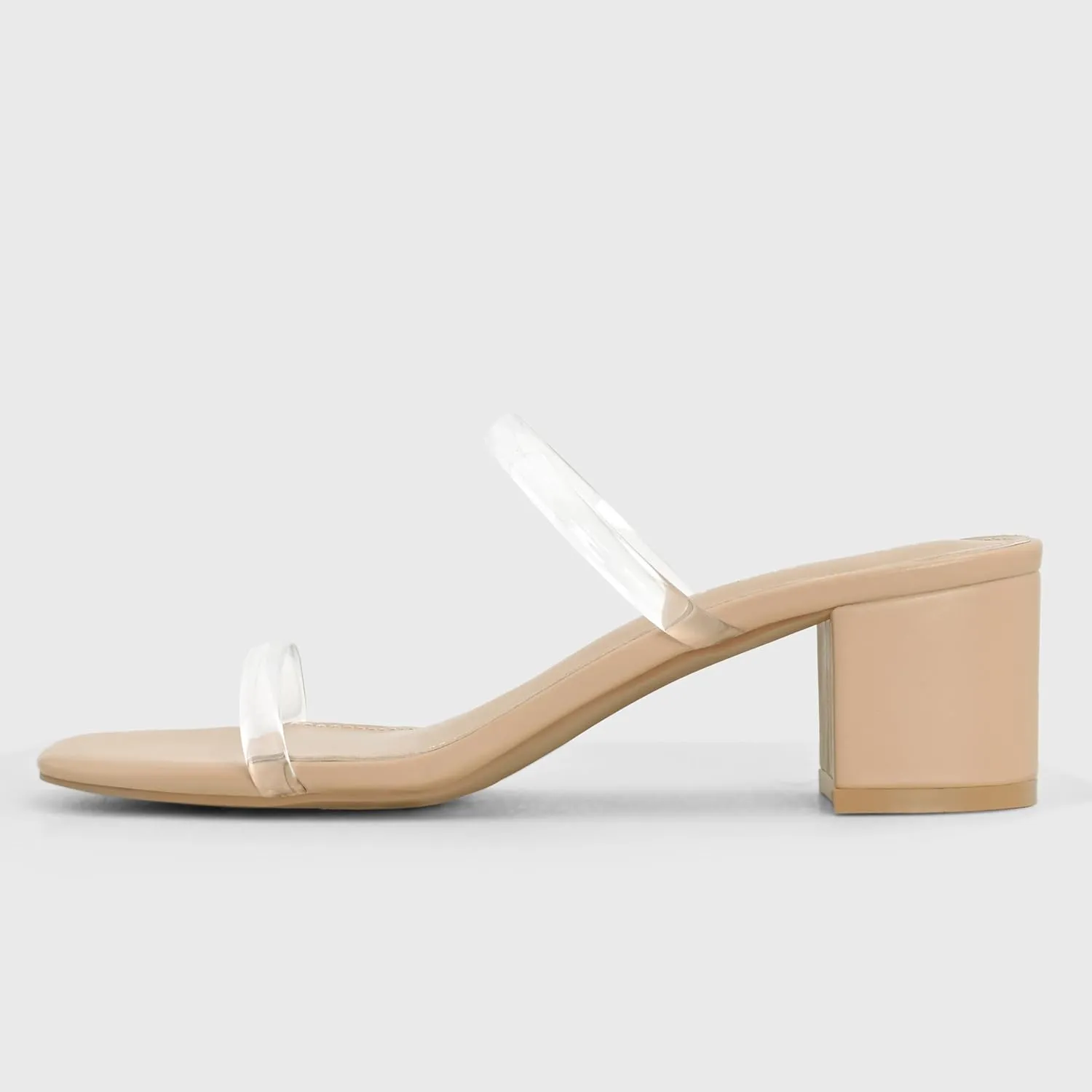 Shoe'N Tale Strappy Heels for Women Square Open Toe Two Strap Low Block Heel Slip on Dressy Sandals Shoes